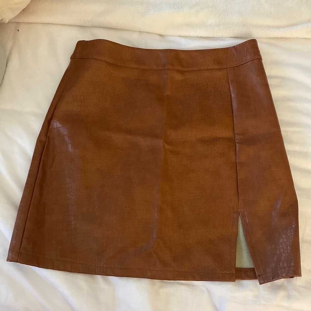 Brown Faux Leather Skirt